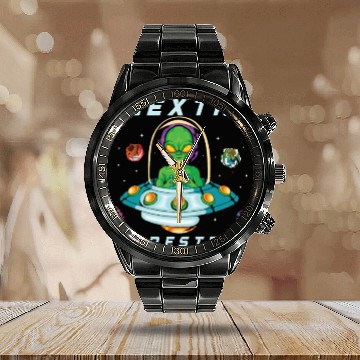 Discover Alien Extraterrestrial Area 51 UFO Space Geek Gift Calendar Steel Band Watch