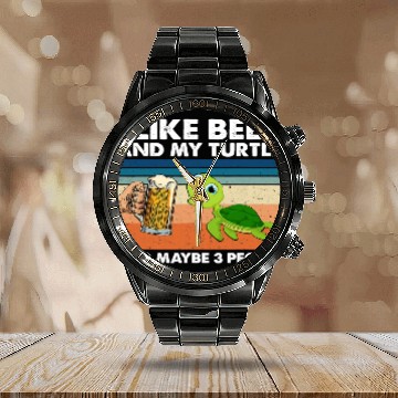 Discover Halloween Retro I Like Beer My Turtle and Maybe 7 Calendar Steel Band Watch