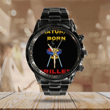 Discover Natural Born Griller Calendar Steel Band Watch