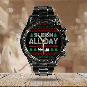 Discover Ugly Christmas - Sleigh All Day Calendar Steel Band Watch
