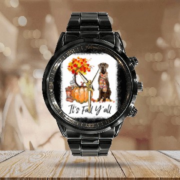 Discover It's Fall Y all Great Dane Dog Lovers Thanksgiving Calendar Steel Band Watch