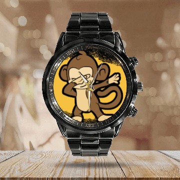 Discover Cute Dabbing Monkey Calendar Steel Band Watch