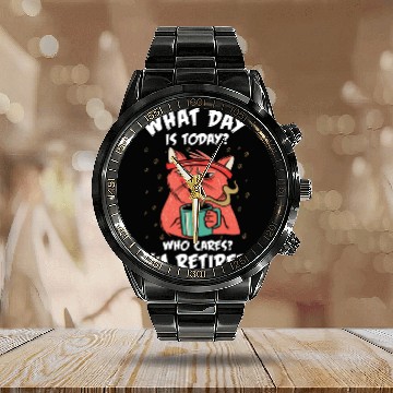 Discover Retired Cat Lover Retirement Calendar Steel Band Watch