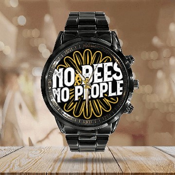 Discover No Bees No People Graphic Design A Bee A Yellow Fl Calendar Steel Band Watch