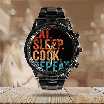 Discover Eat Sleep Cook Repeat Cooking Chef Culinary Lunch Calendar Steel Band Watch