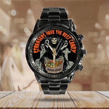 Discover Halloween Trick Or Treat Grim Reaper Spooky 85 Calendar Steel Band Watch