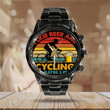 Discover Halloween Vintage Retro I Like Beer And Cycling Calendar Steel Band Watch