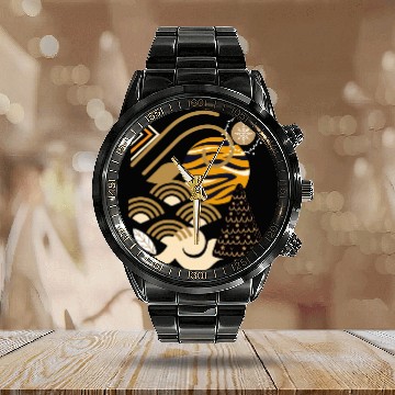 Discover Winter Abstract Geometric Leopard Snow Calendar Steel Band Watch
