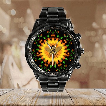 Discover Save honey bees protect environment sunflower Apia Calendar Steel Band Watch