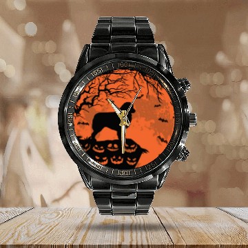 Discover Australian Shepherd And Moon Halloween Dog Lover Calendar Steel Band Watch