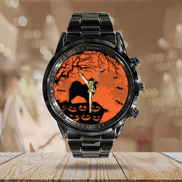 Discover Keeshond And Moon Halloween Funny Dog Lover Gift Calendar Steel Band Watch