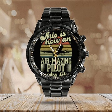 Discover Aircraft Pun Airmazing Pilot - Airline Pilot Calendar Steel Band Watch