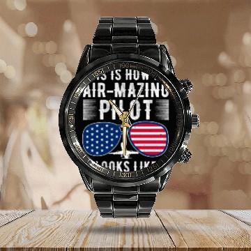 Discover Aircraft Pun Airmazing Pilot - Airline Pilot Calendar Steel Band Watch