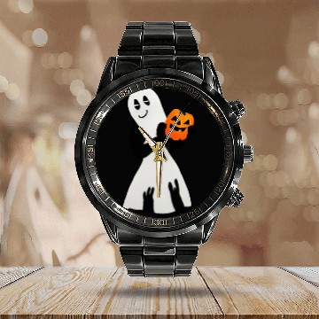 Discover Halloween Ghost Calendar Steel Band Watch