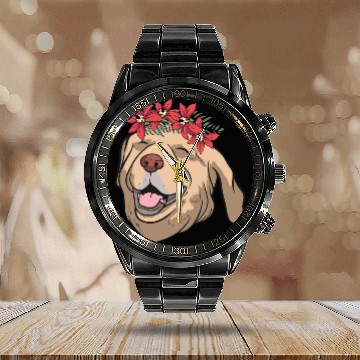 Discover Dog Labrador Flower Calendar Steel Band Watch
