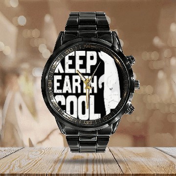 Discover Keep Earth Cool Earth Protect Polar Bear Animal Calendar Steel Band Watch