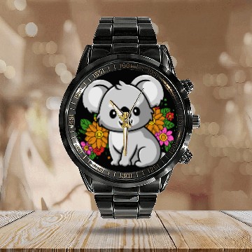 Discover Koala Bear in Flowers Calendar Steel Band Watch