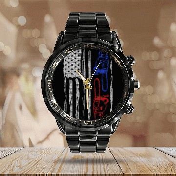 Discover Vintage US FLAG CHAINSAW Lumberjack Logger Lumber Calendar Steel Band Watch