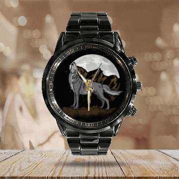 Discover Wolf Terrain Calendar Steel Band Watch
