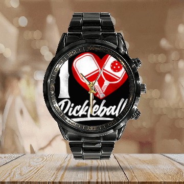Discover Pickleball Heart I Love Pickleball Calendar Steel Band Watch