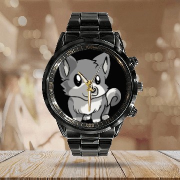 Discover Puppy Wolf Calendar Steel Band Watch