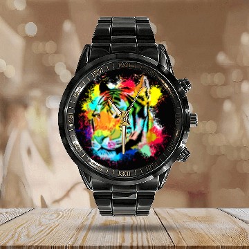 Discover Colorful Tiger Abstract Calendar Steel Band Watch