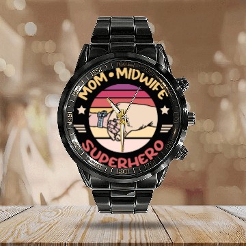 Discover Mom midwife superhero Calendar Steel Band Watch