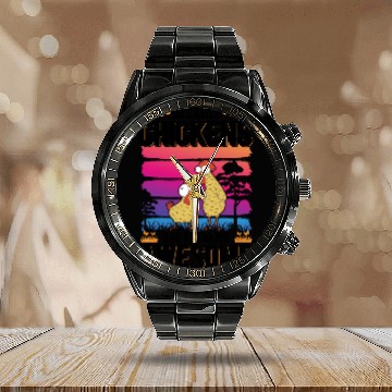 Discover Chickens Farmer Chicken Coop Calendar Steel Band Watch