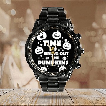 Discover Pumpkin face Calendar Steel Band Watch