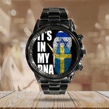 Discover Israel And Swedish Mix Heritage DNA Flag Calendar Steel Band Watch
