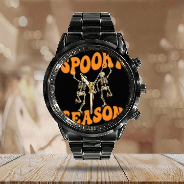 Discover Cute Spooky Season Dancing Skeletons Halloween Calendar Steel Band Watch
