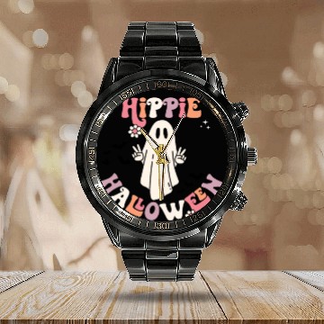 Discover Retro Hippie Halloween Cute Ghost Calendar Steel Band Watch
