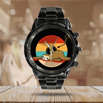 Discover Music Vinyl LP Collection Cute Sleeping Sloth Calendar Steel Band Watch