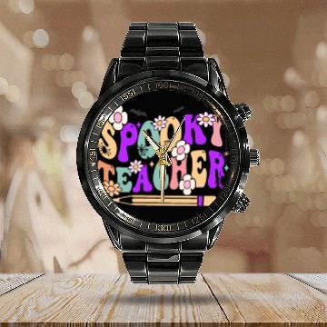 Discover Spooky Season Retro Spooky Teacher Halloween Funny Calendar Steel Band Watch