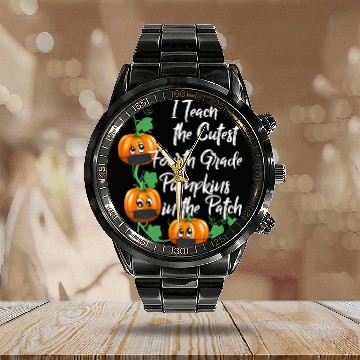 Discover Fourth Grade Teacher Halloween Teach Cutest Pumpki Calendar Steel Band Watch