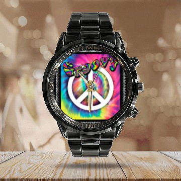 Discover Hippie Peace Groovy FlowerPower Boho Woodstock Calendar Steel Band Watch