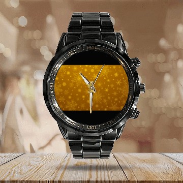 Discover Christmas Snowflakes Yellow Pattern Calendar Steel Band Watch