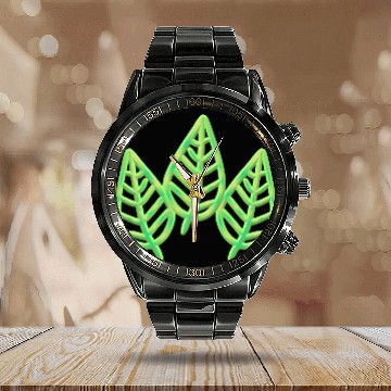 Discover three leaves leaf icon nature green Calendar Steel Band Watch