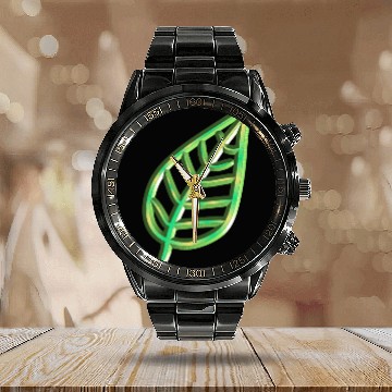 Discover leaf green icon nature Calendar Steel Band Watch