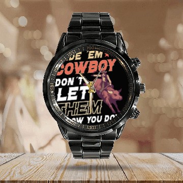 Discover Rodeo Bull Riding Livestock Show Farmer Cattle Calendar Steel Band Watch