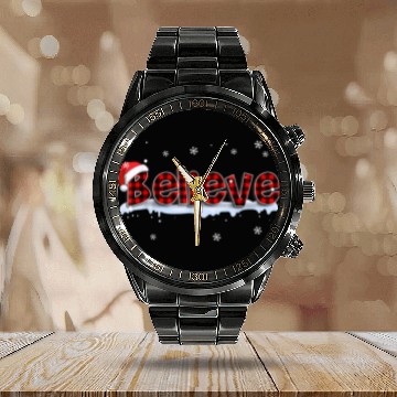 Discover Believe Buffalo Plaid Santa Snowflake Christmas Calendar Steel Band Watch