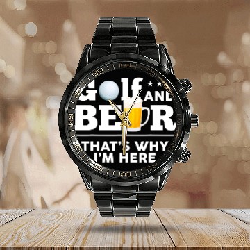 Discover Golf and Beer Joke Dad Funny Fathers Day Drinking Calendar Steel Band Watch