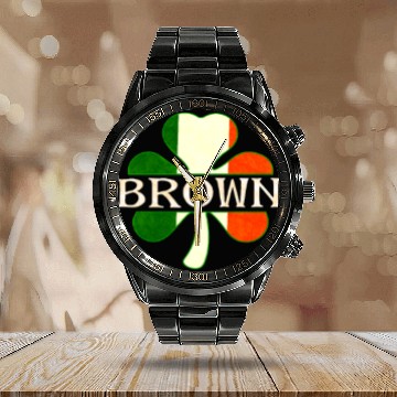 Discover Brown Irish Surname Ireland Flag Shamrock Calendar Steel Band Watch