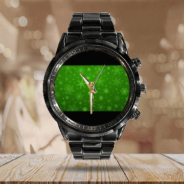 Discover Abstract Green Snowflakes Pattern Calendar Steel Band Watch