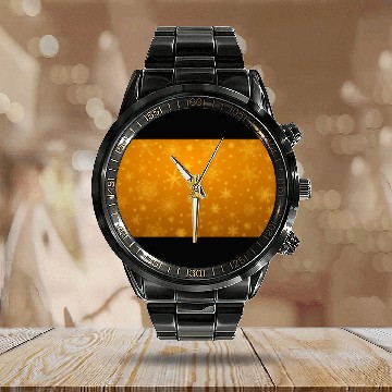 Discover Orange Snowflakes Christmas Pattern Calendar Steel Band Watch