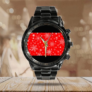 Discover Snowflakes Pattern Red White Calendar Steel Band Watch