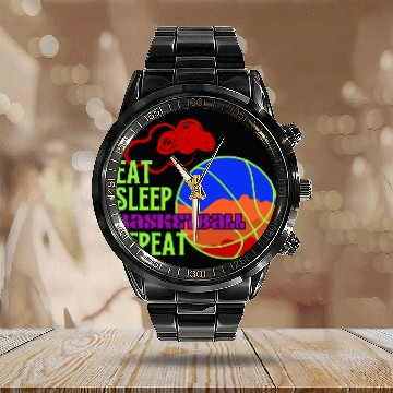 Discover Red Cloud Eat Sleep Basketball Repeat funny sport. Calendar Steel Band Watch