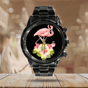 Discover Tropical Flamingo Coffee Lover Calendar Steel Band Watch