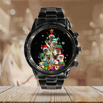 Discover Cat Lover Funny Siamese Tree Christmas Light Calendar Steel Band Watch
