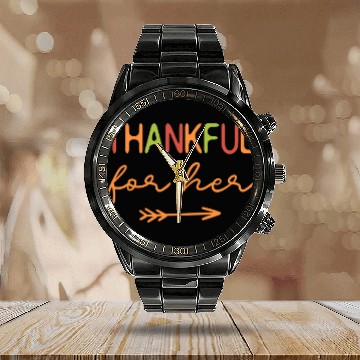 Discover Thankful For Her Thanksgiving Matching Family Calendar Steel Band Watch
